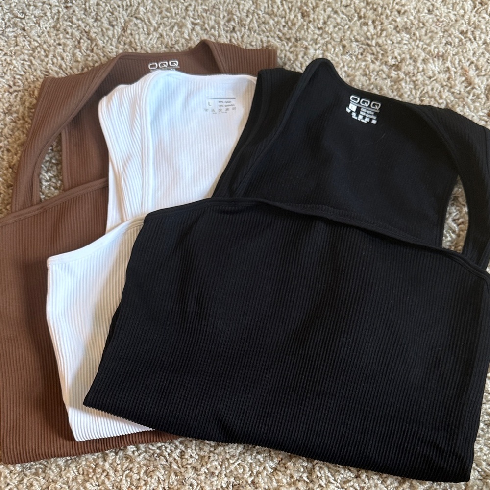 Brown, White, and Black Ribbed Body Suits
